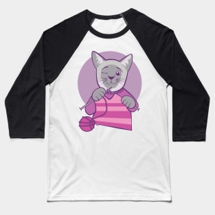 Knitting Siamese Kitty Baseball T-Shirt